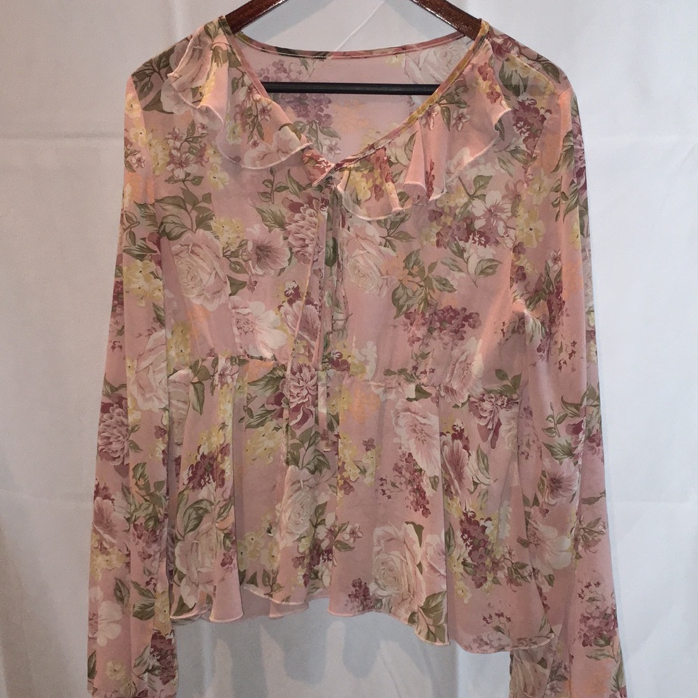 Shein Pink Floral Sheer Blouse | Size XL
